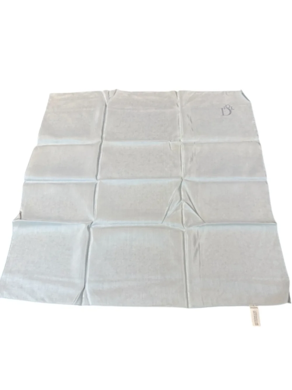 Christian Dior Vintage Pale Blue Silk Handkerchief Scarf with Navy Blue Logo 22” - Picture 5 of 10